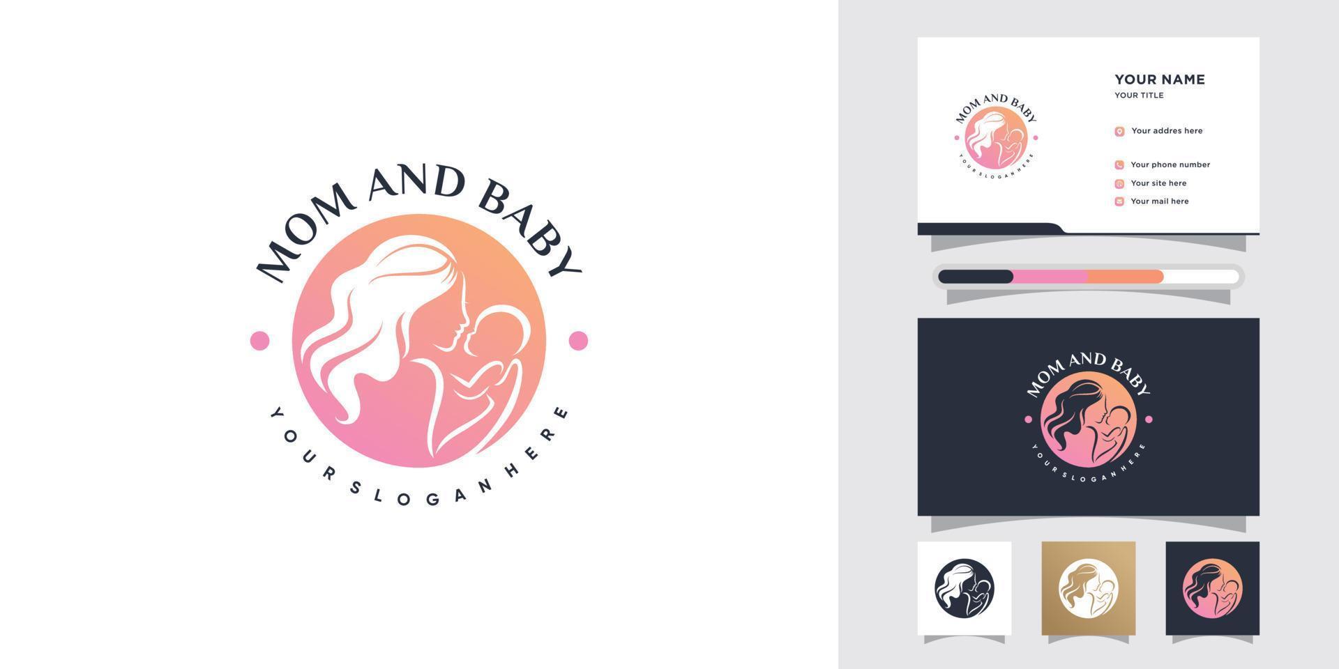 moeder en baby logo-ontwerp met negatief ruimteconcept en visitekaartjesjabloon premium vector