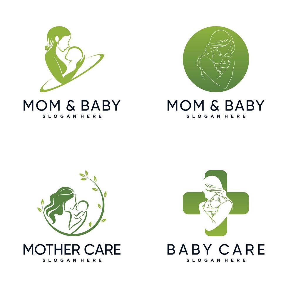 set bundel van moeder en baby logo-ontwerpinspiratie met creatief concept premium vector