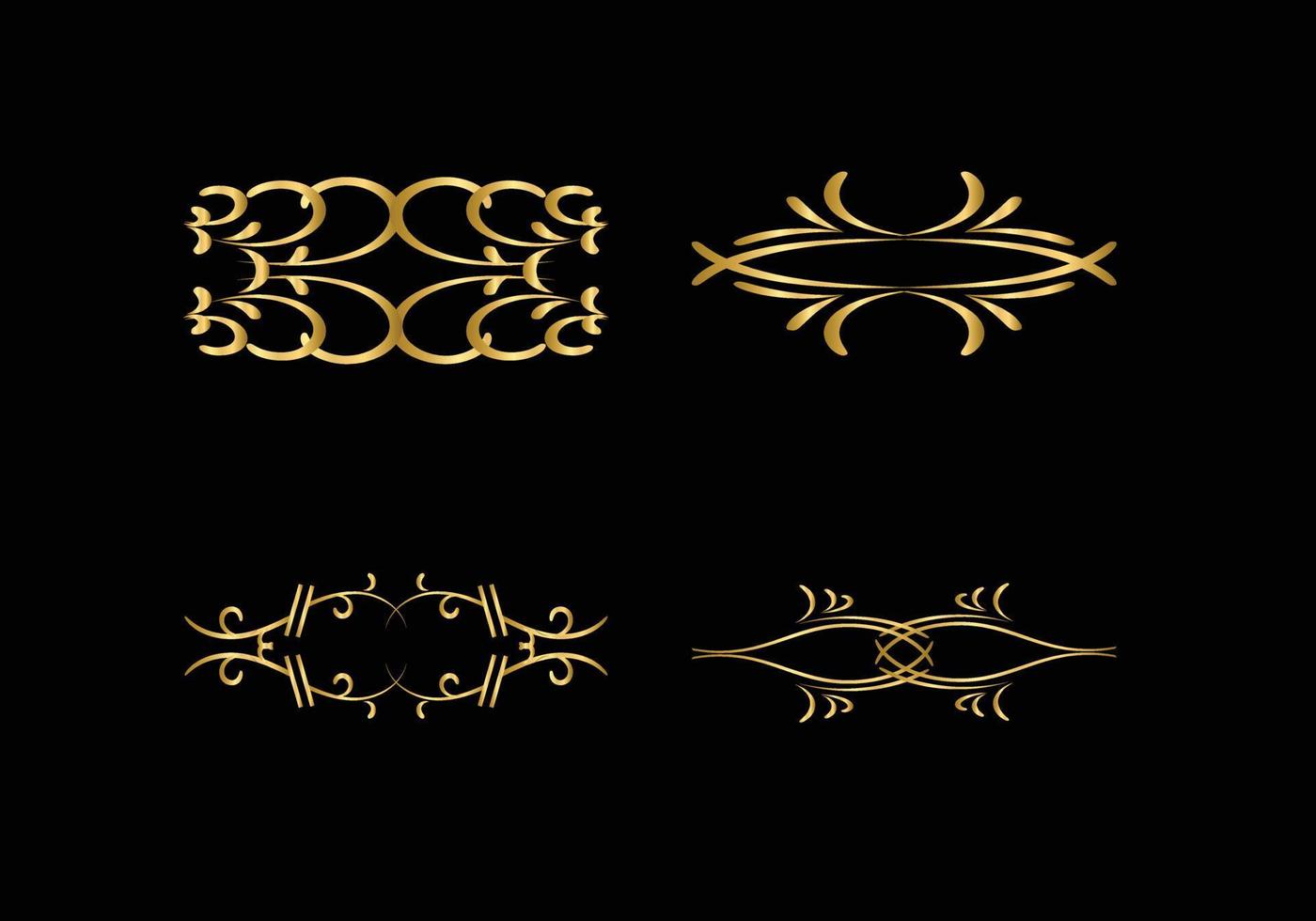 gouden decoratie en ornamenten elementen ingesteld op zwarte achtergrond. bloemen sieraad. vector