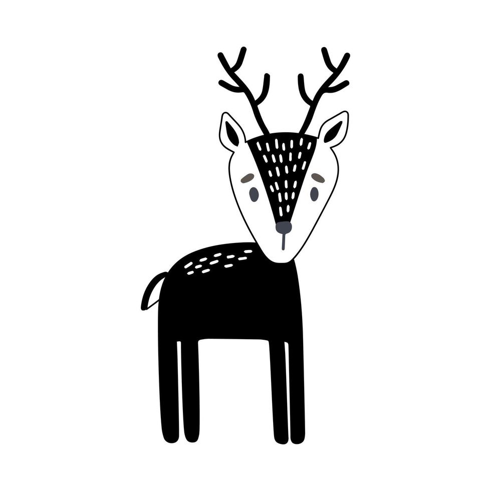 hand getekende vectorillustratie van een schattig grappig hert. geïsoleerde objecten op een witte achtergrond. Scandinavische stijl ontwerp. concept kwekerij afdrukken. vector