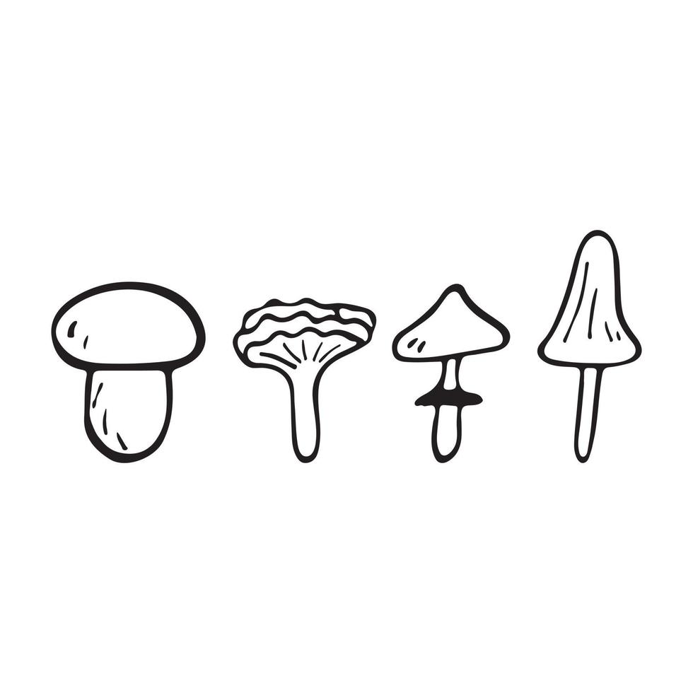 platte vectorillustratie set van paddestoelen pictogrammen. doodle-objecten worden uitgesneden. vector