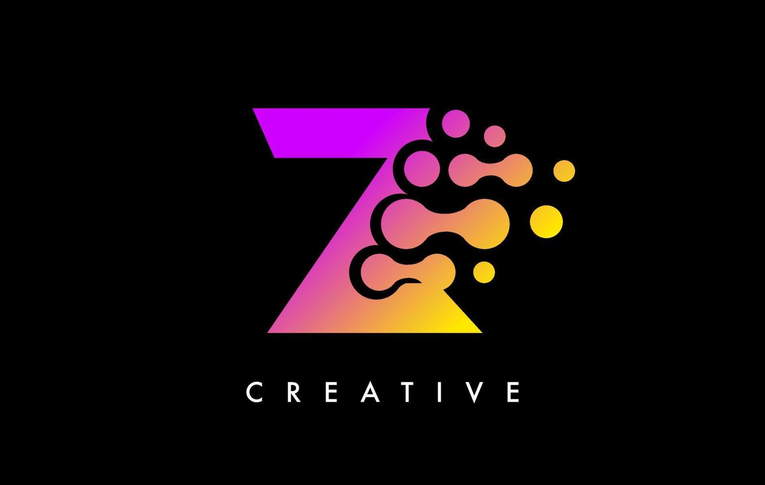 letter z stippen logo ontwerp met paarse gele kleuren op zwarte achtergrond vector