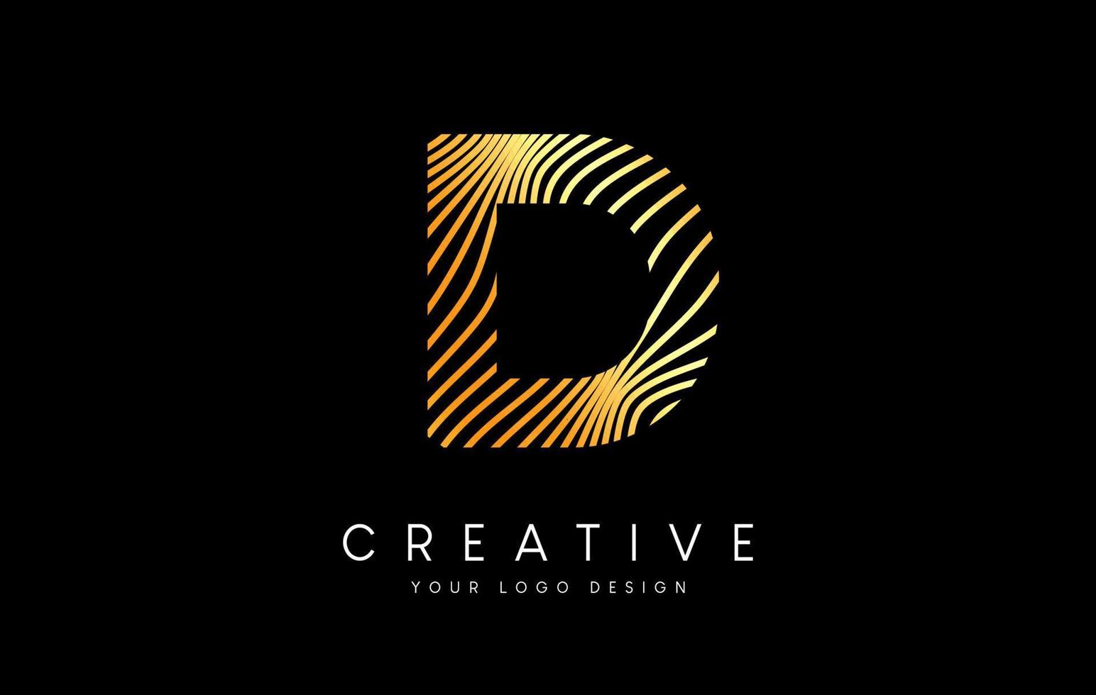 warp zebra lijnen letter d logo ontwerp met gouden lijnen en creatieve icoon vector