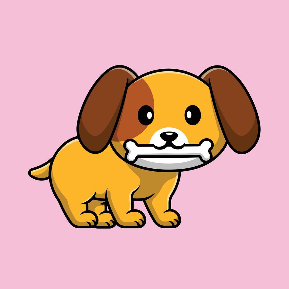 schattige hond bijten bot cartoon vector pictogram illustratie. dierlijke platte cartoon concept