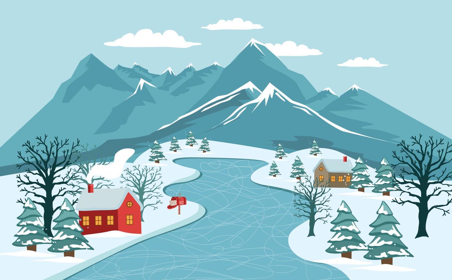 adobe illustrator kerst, winterlandschap, ijsbaan. vector. vector