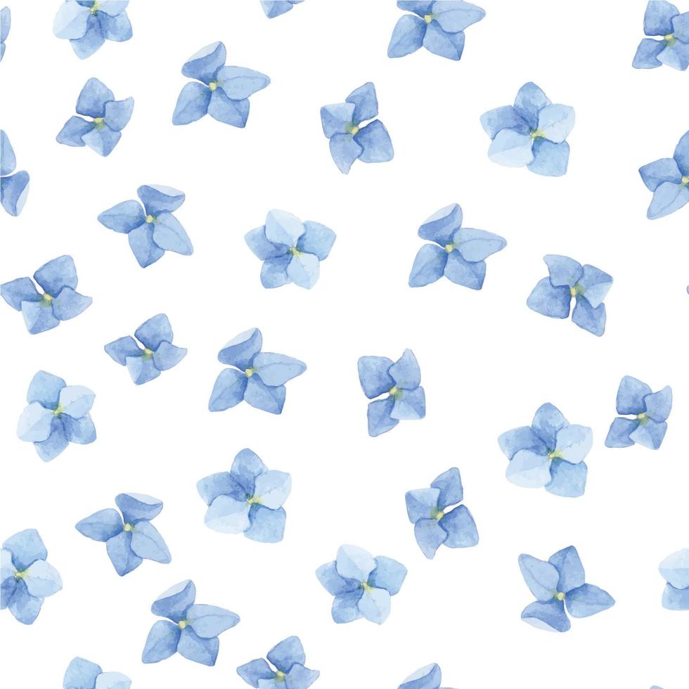 naadloze aquarel patroon met blauwe hortensia bloemen op een witte achtergrond. leuke print voor kinderen, voor meisjes. vector