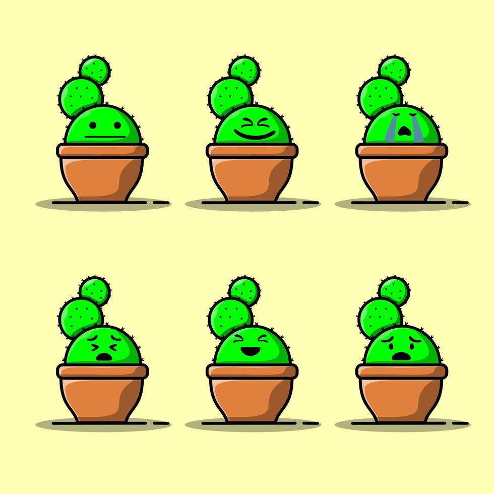 set cartoon vectorillustraties van groene cactus met emoties. grappige emoties karakterverzameling voor kinderen. fantasie personages. vector