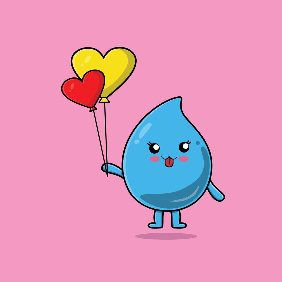 schattige cartoon waterdruppel drijvend met liefdesballon vector