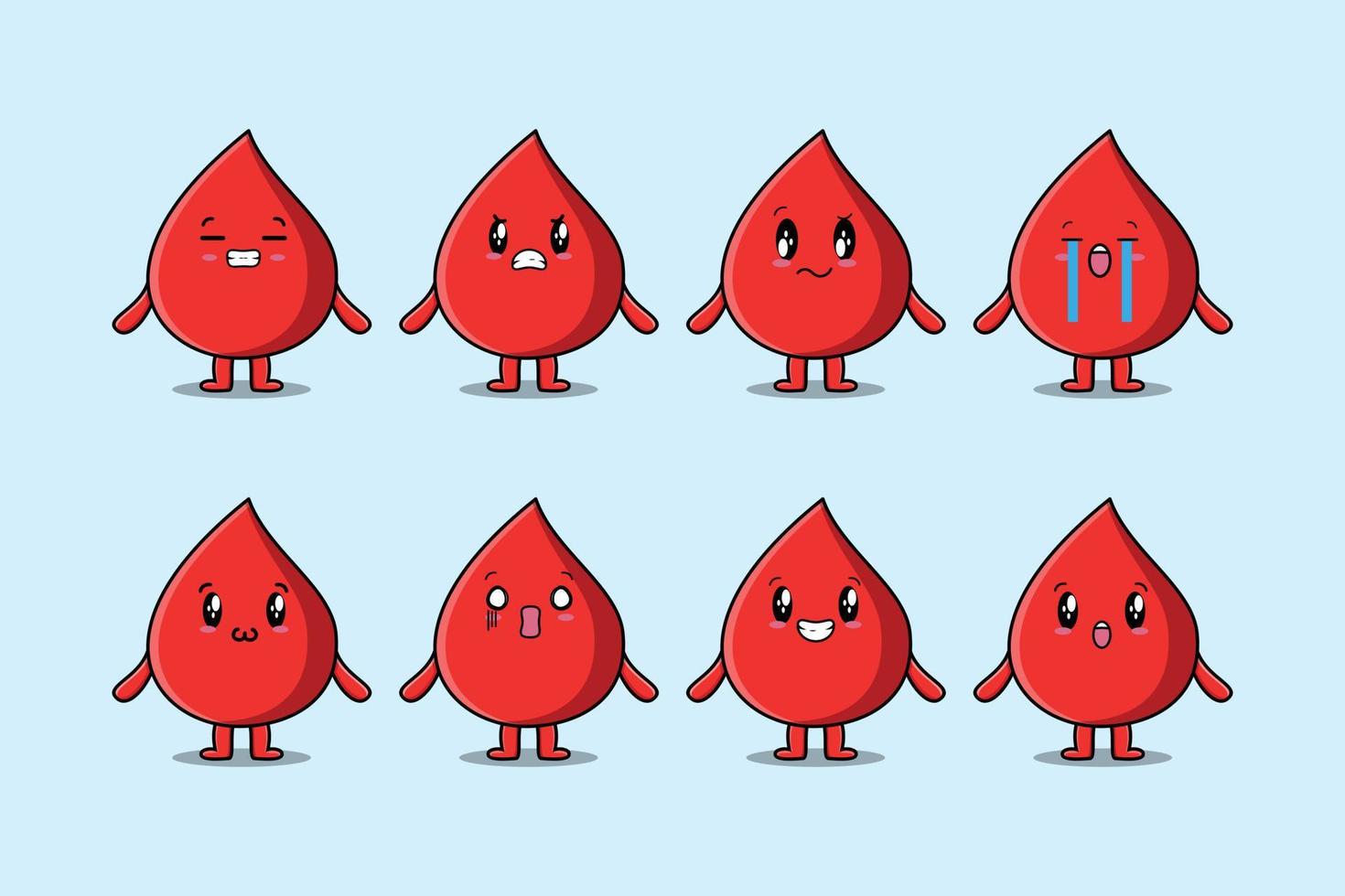 set kawaii bloeddruppel cartoon met expressie vector