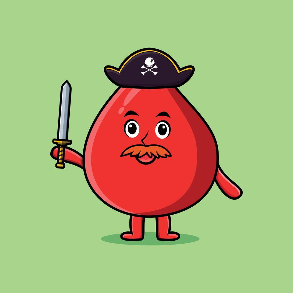 schattige cartoon bloeddruppel piraat met zwaard vector