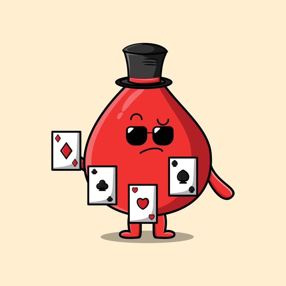 leuke cartoon bloeddruppel goochelaar speel magische kaarten vector