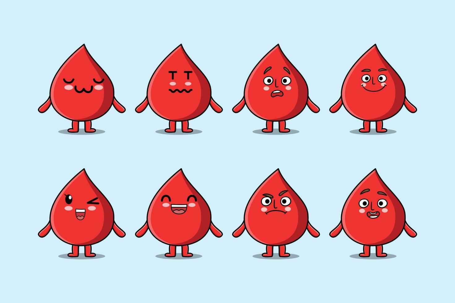 set kawaii bloeddruppel cartoon met expressie vector