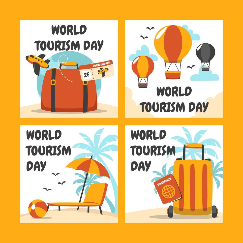 gelukkige toerisme dag kaartenset vector