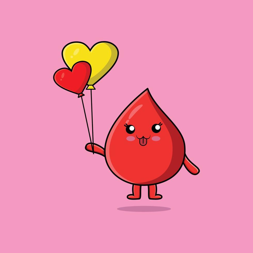 schattige cartoon bloeddruppel zwevend met liefdesballon vector