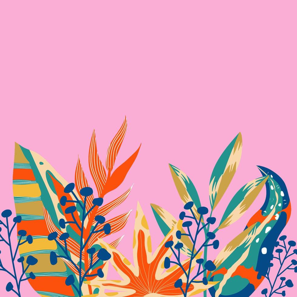 abstracte esthetische achtergrond boho jungle met tropische bladeren. boho jungle in moderne stijl. etnische blad bloemen achtergrondart. eigentijds handgetekend plat ontwerp. abstracte tropische kunst vector