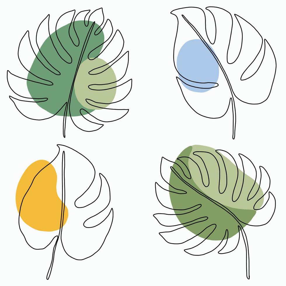 eenvoud monstera blad uit de vrije hand doorlopende lijntekening plat ontwerp. vector