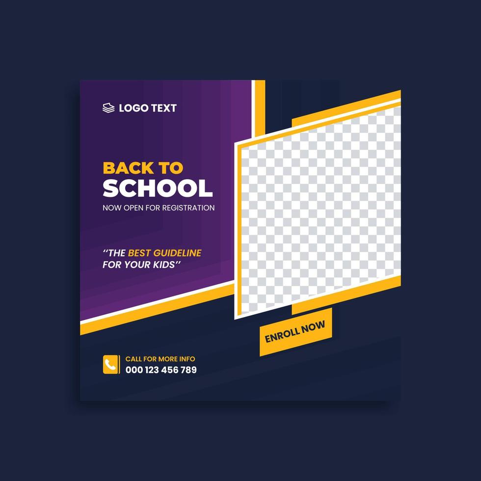 terug naar school toelating sociale media post banner sjabloonontwerp promotionele korting vierkante flyer vector