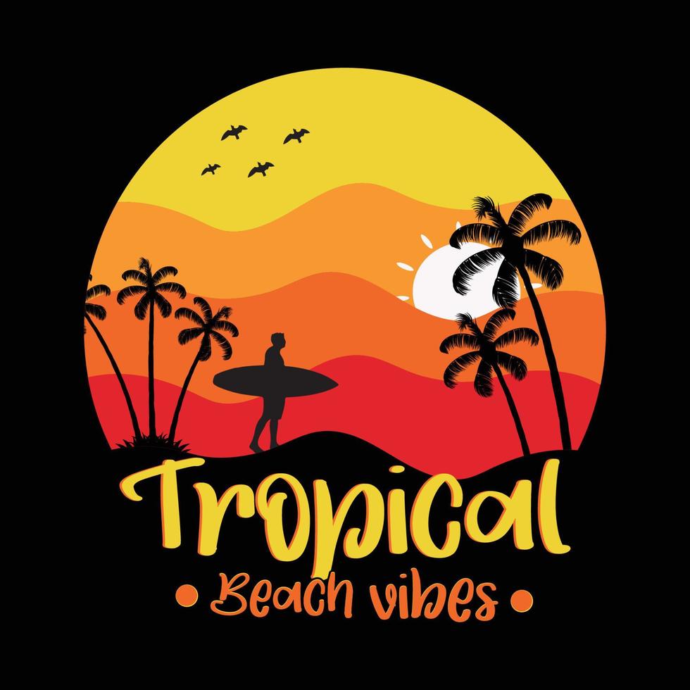 tropisch strand vibes vintage stijl t-shirt en kleding trendy design met zonnebril silhouetten, typografie, print, vectorillustratie vector