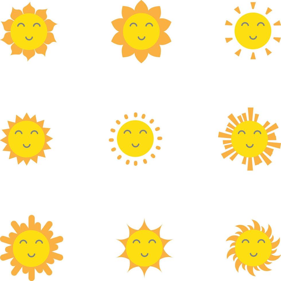 set van schattige cartoon zon vector