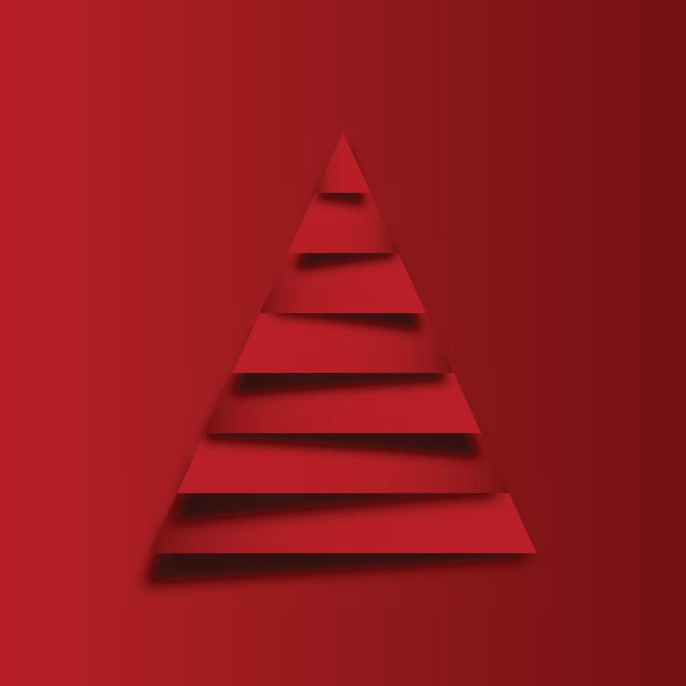 papier rode kerstboom. kerstkaart, ansichtkaart. vectorillustratie van uitgesneden kerstboom. vector