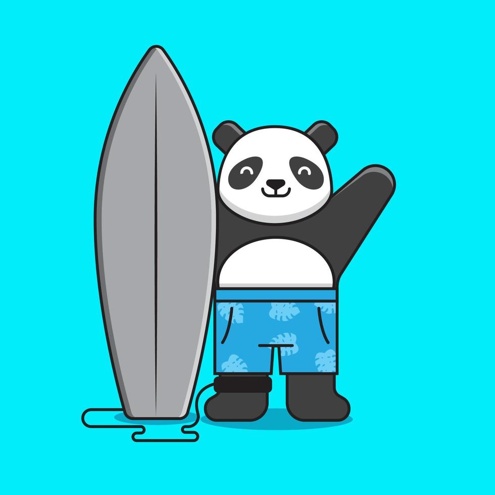 schattige panda surfen vector