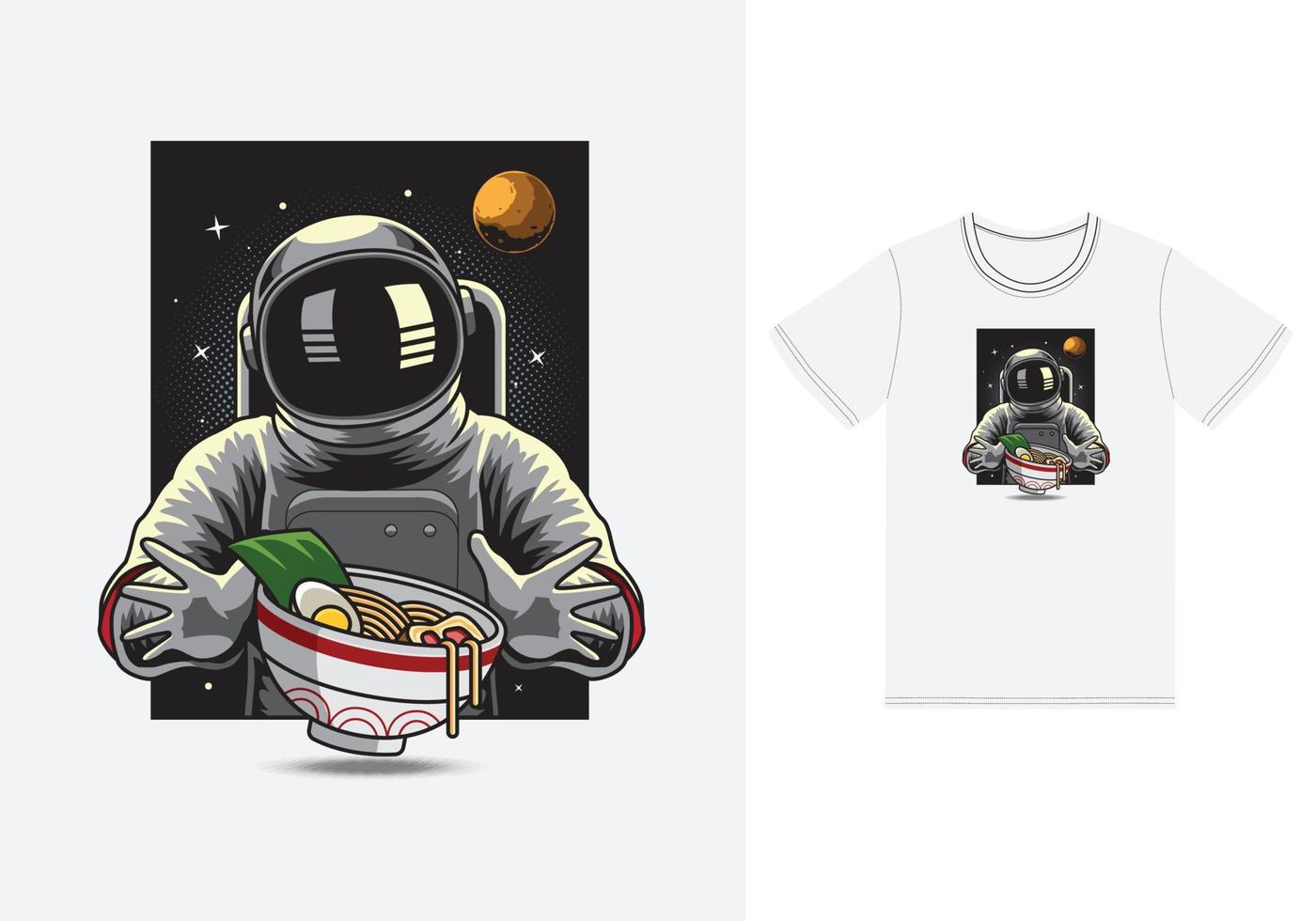 astronaut eet ramen illustratie met t-shirtontwerp premium vector