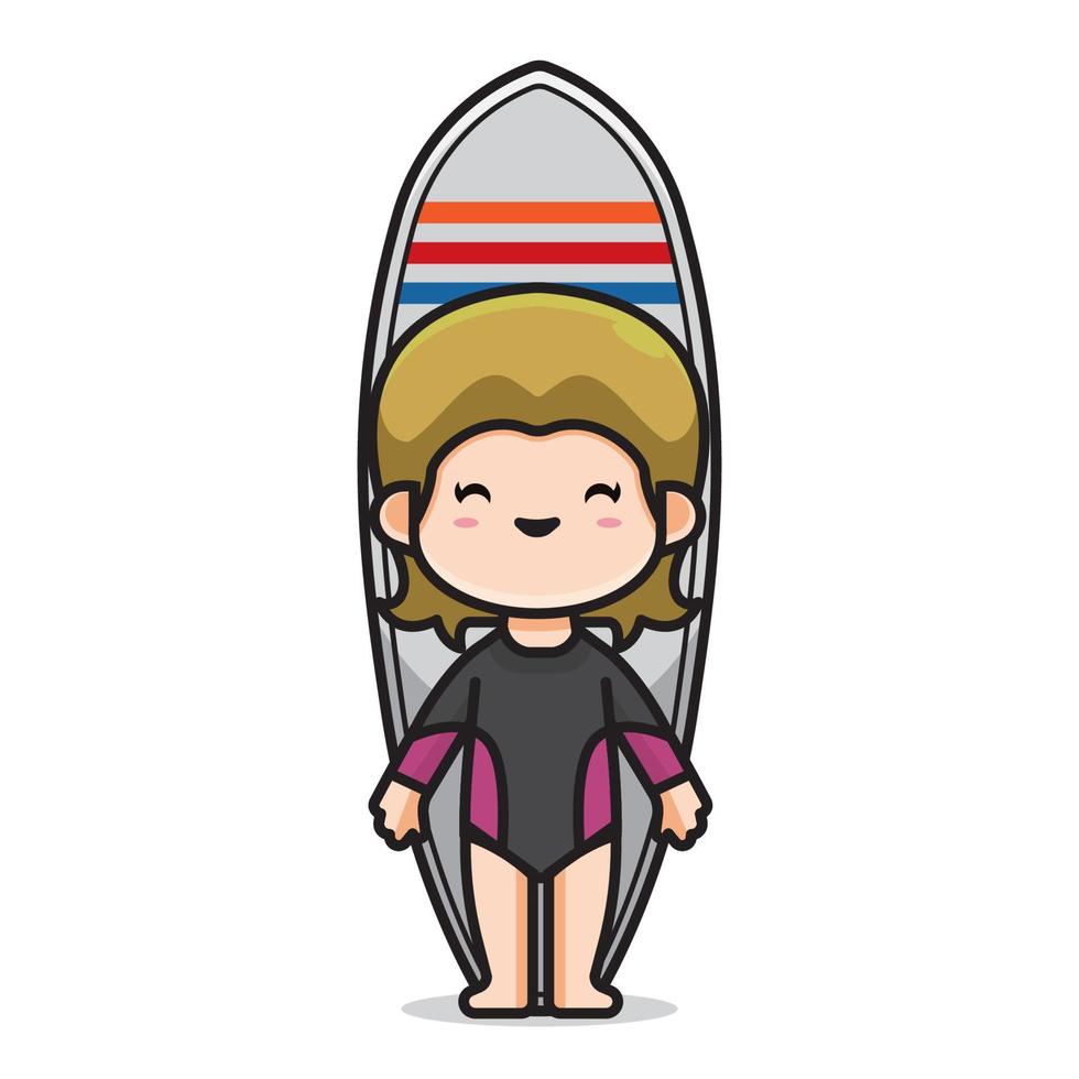 schattig surfer meisje vector