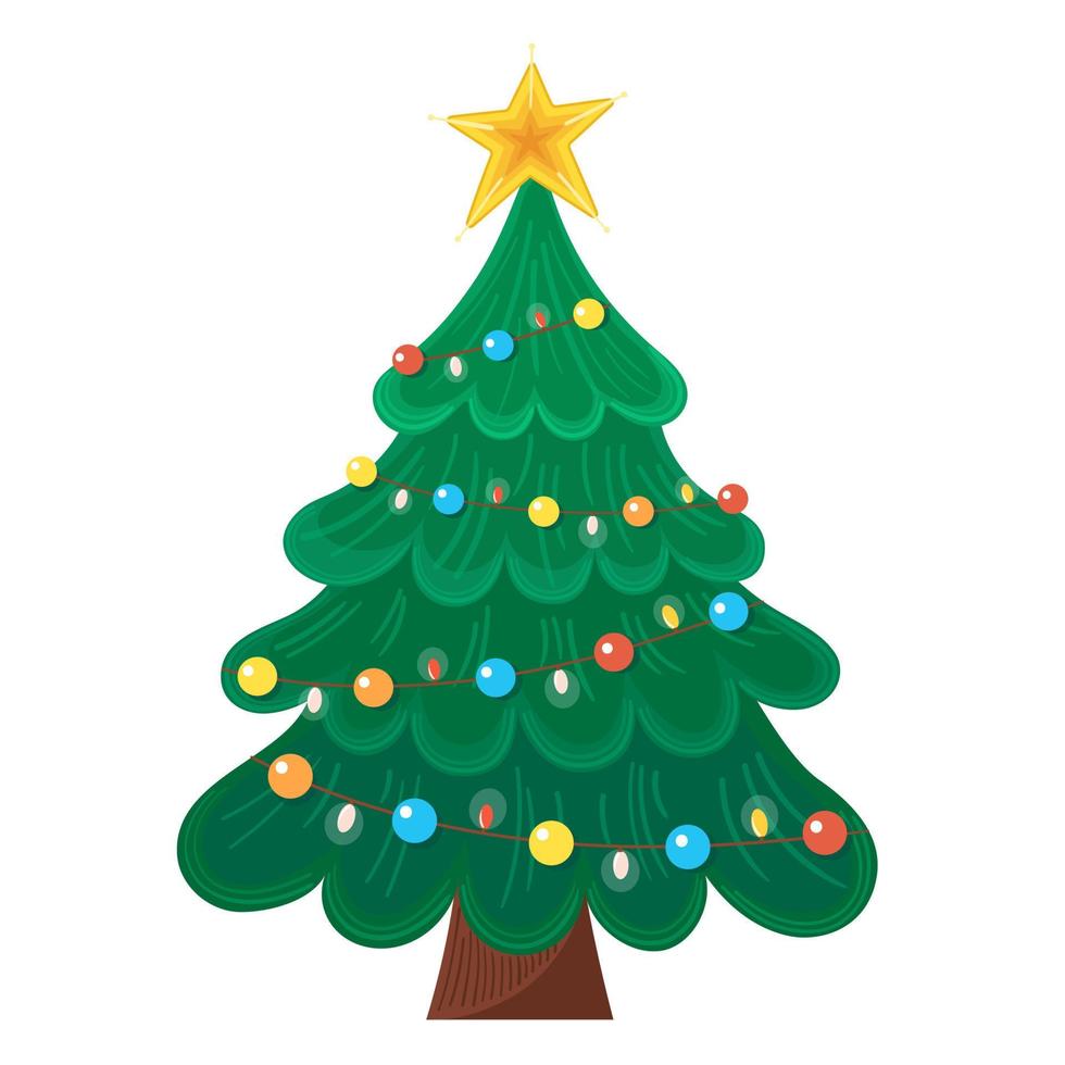 vector illustratie cristmas groene boom met speelgoed en ster op witte geïsoleerde background