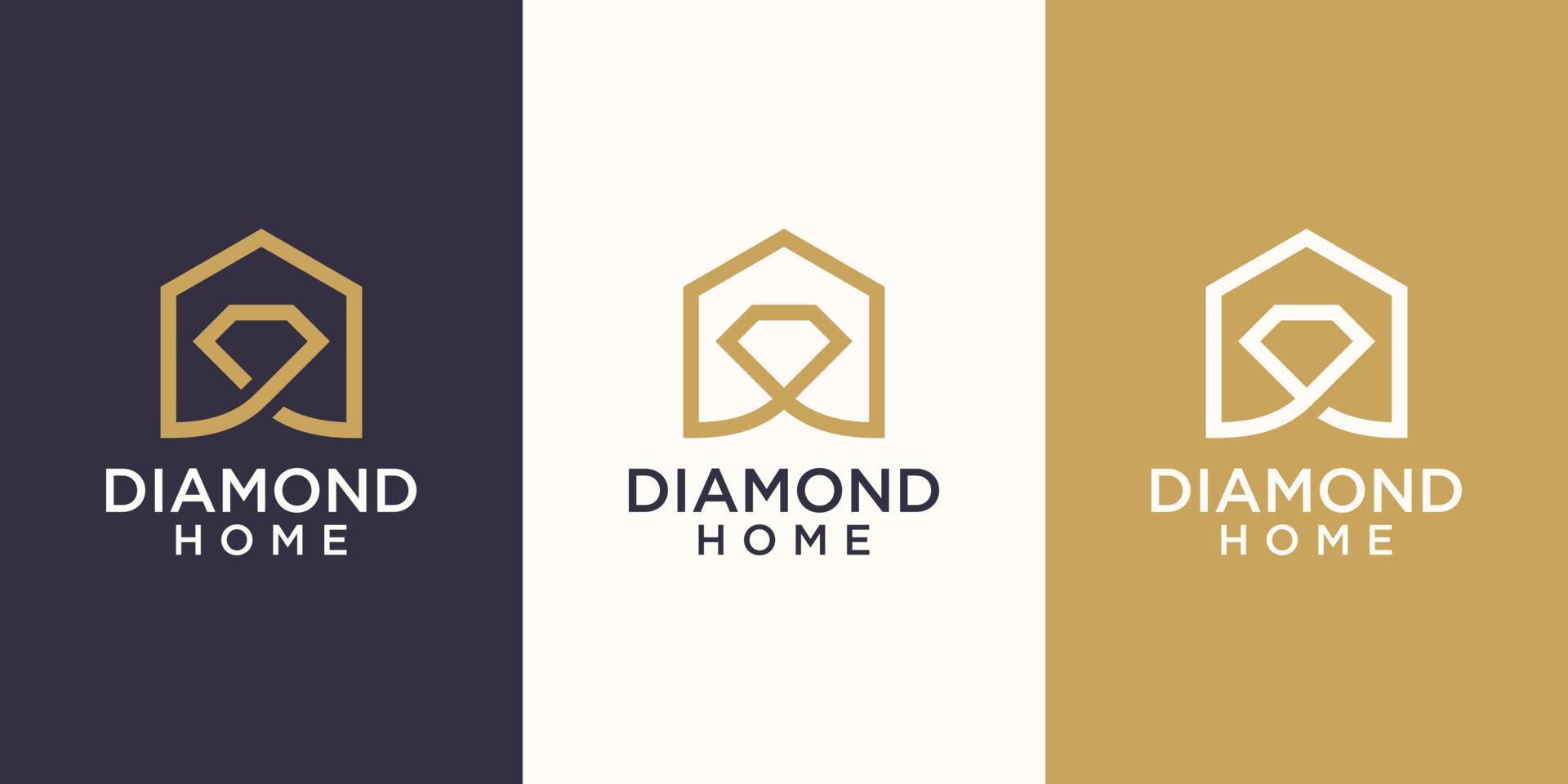 huis diamant logo ontwerpen sjabloon, huis gecombineerd met diamant. vector