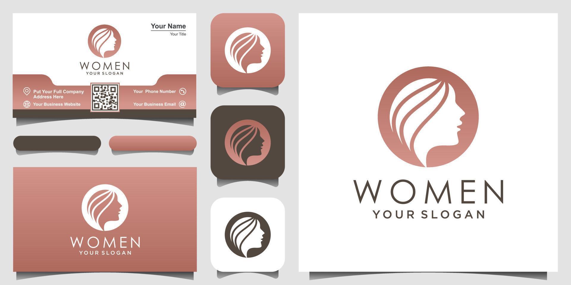 silhouet vrouw logo en visitekaartje ontwerp, hoofd, gezicht logo geïsoleerd. gebruik voor schoonheidssalon, spa, cosmetica-ontwerp, enz vector