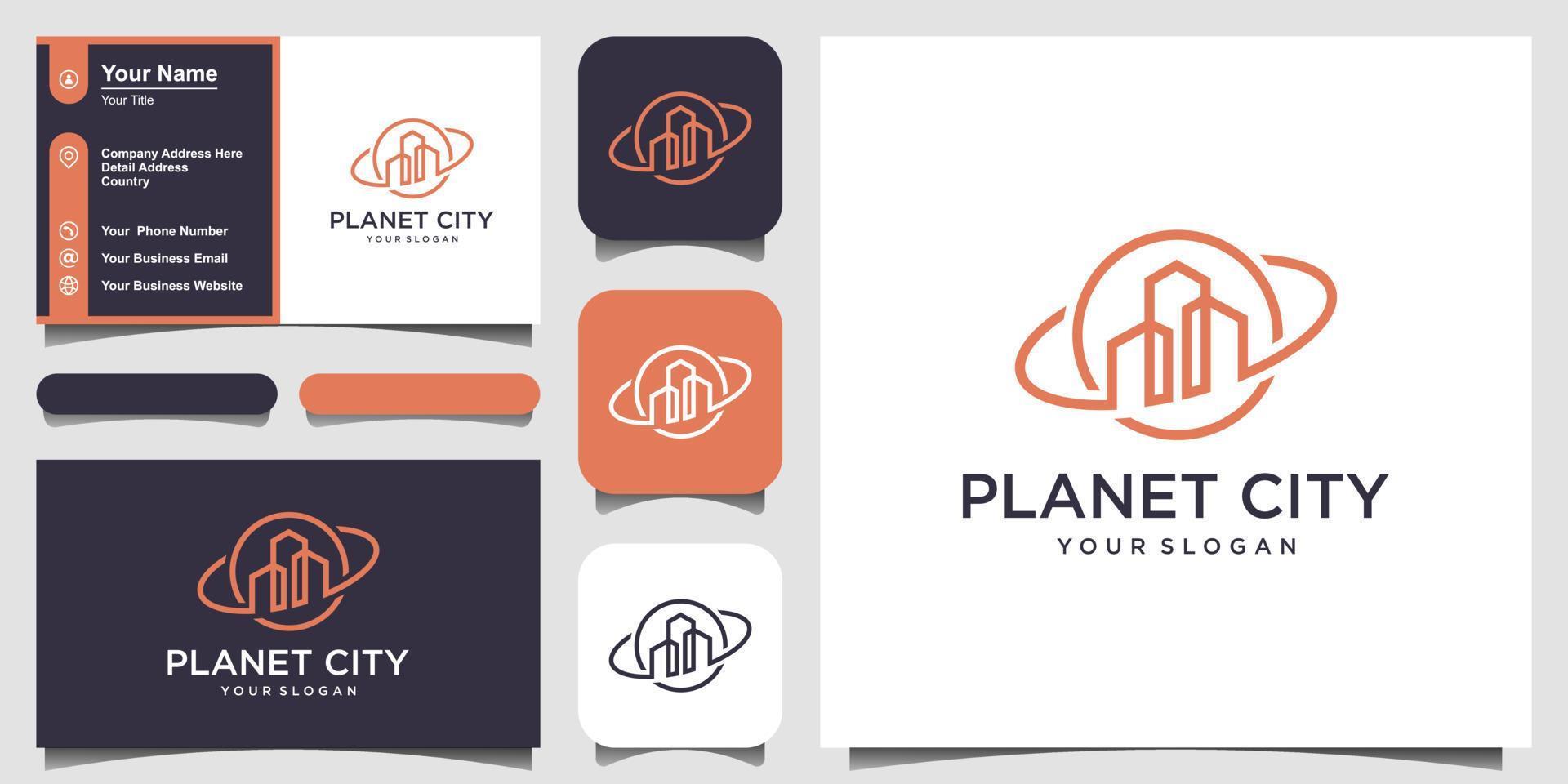 planeet onroerend goed creatief logo concept en visitekaartje ontwerp vector