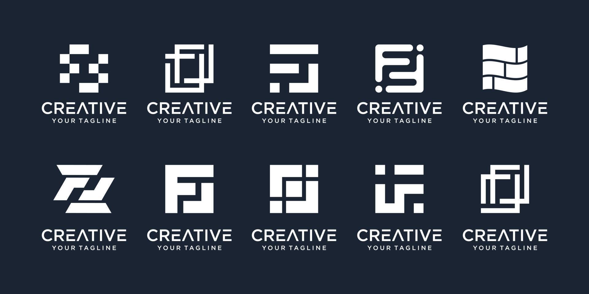 set van abstracte eerste letter f, ff logo sjabloon. pictogrammen voor zaken van digitaal, internet, data, mode, sport, automotive, eenvoudig. vector