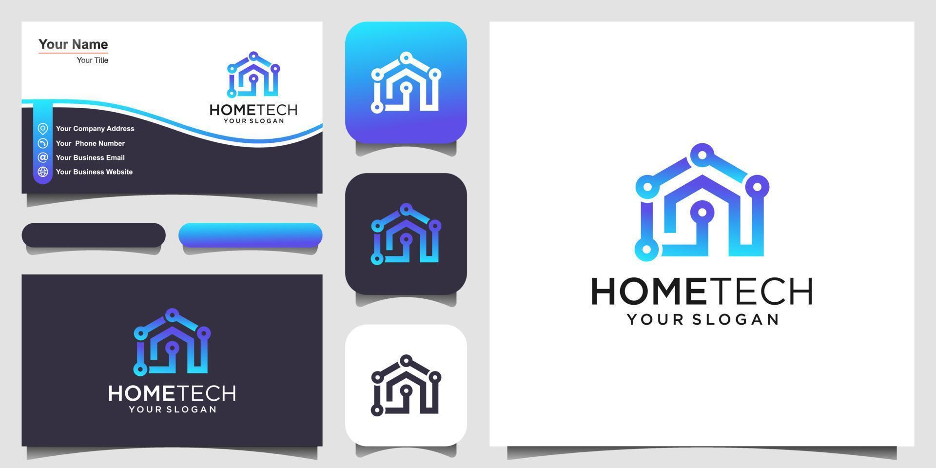 home tech met lijnstijl logo en visitekaartje ontwerp. vector