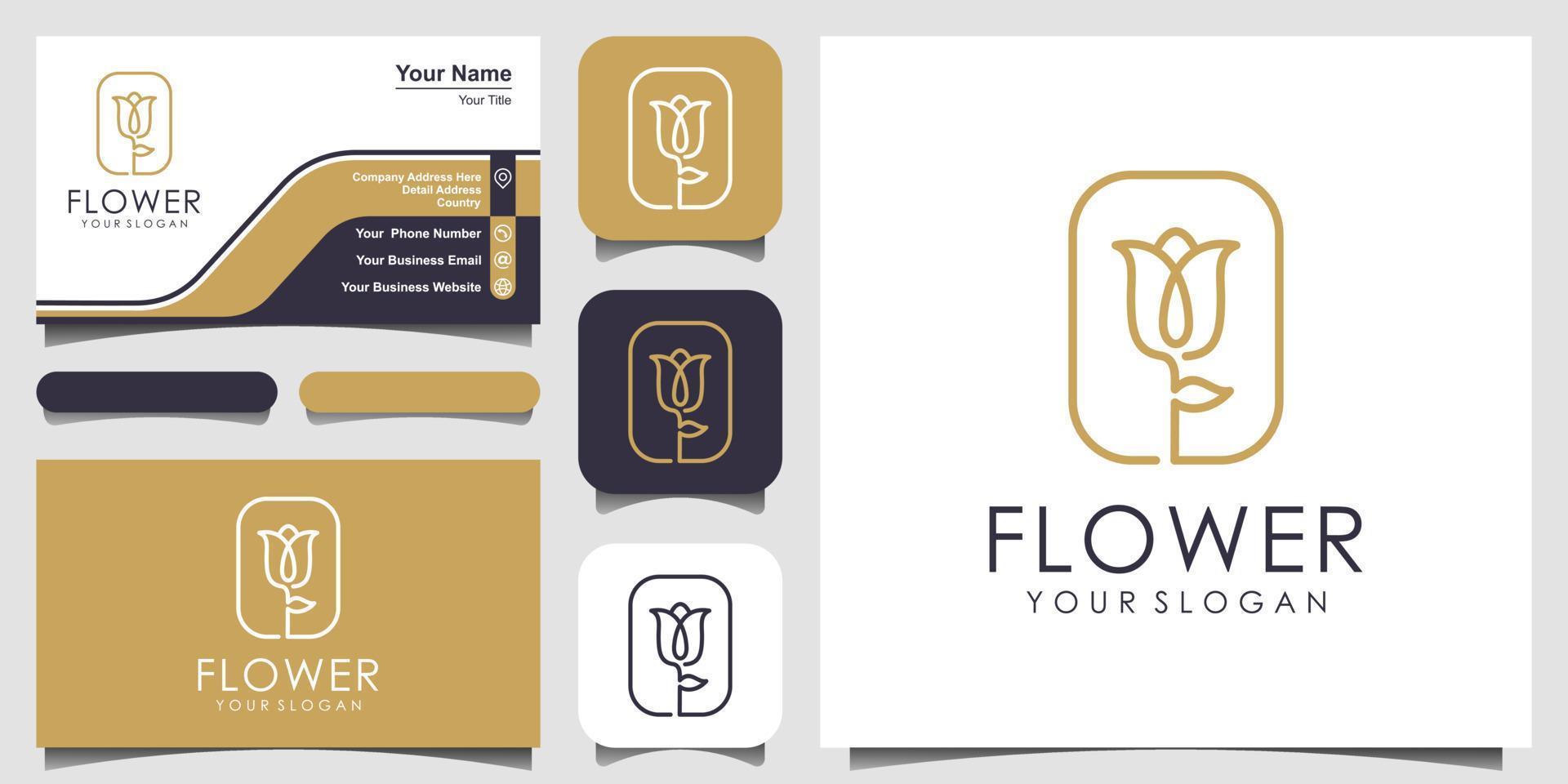 minimalistische elegante bloemroos schoonheid met vierkante stijl. logo gebruik cosmetica, yoga en spa-logo-ontwerpinspiratie. set van logo en visitekaartje ontwerp vector