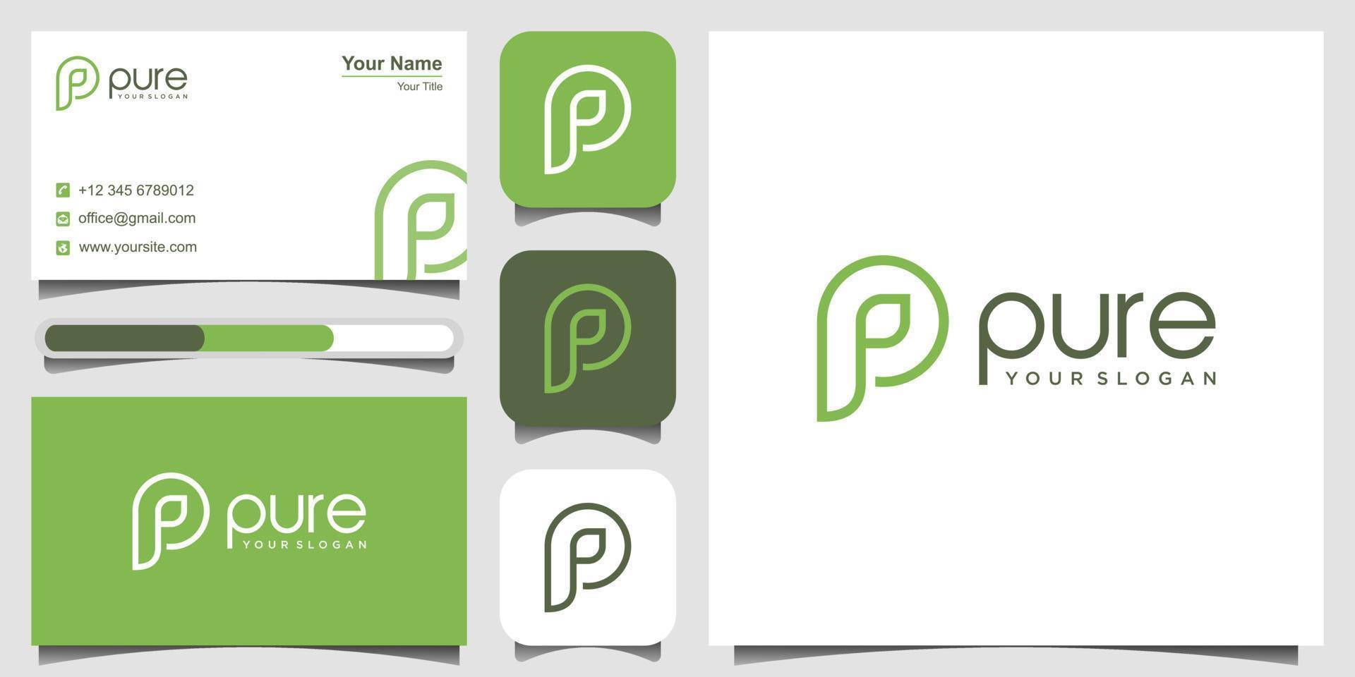 letter p-logo vormt een blad met groene kleur, puur natuur logo concept, eenvoudige initiële blad logo vector