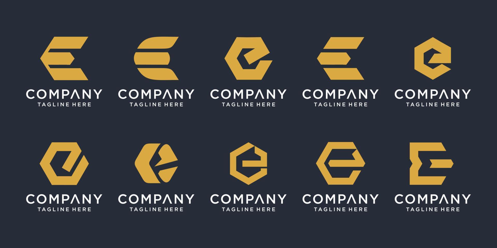 set van creatieve letter e logo ontwerpsjabloon. pictogrammen voor zaken van luxe, elegant, eenvoudig. vector
