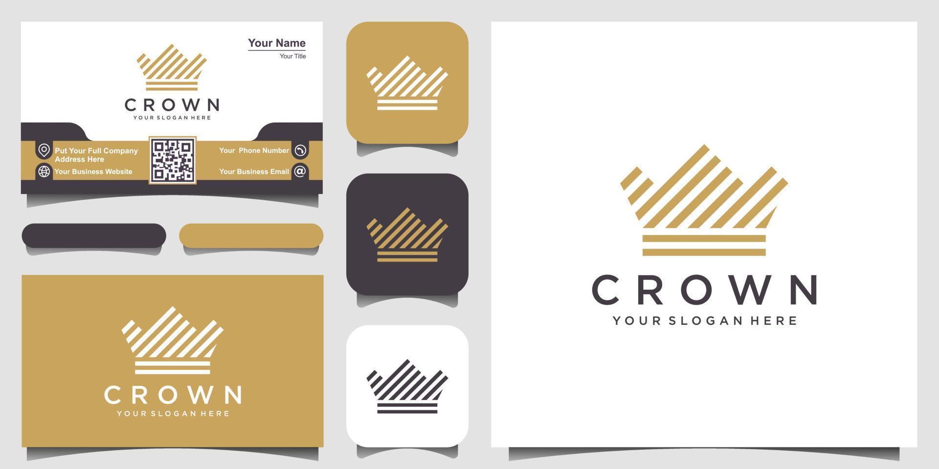 kroon logo icoon met lijn strepen stijl en visitekaartje ontwerp vector