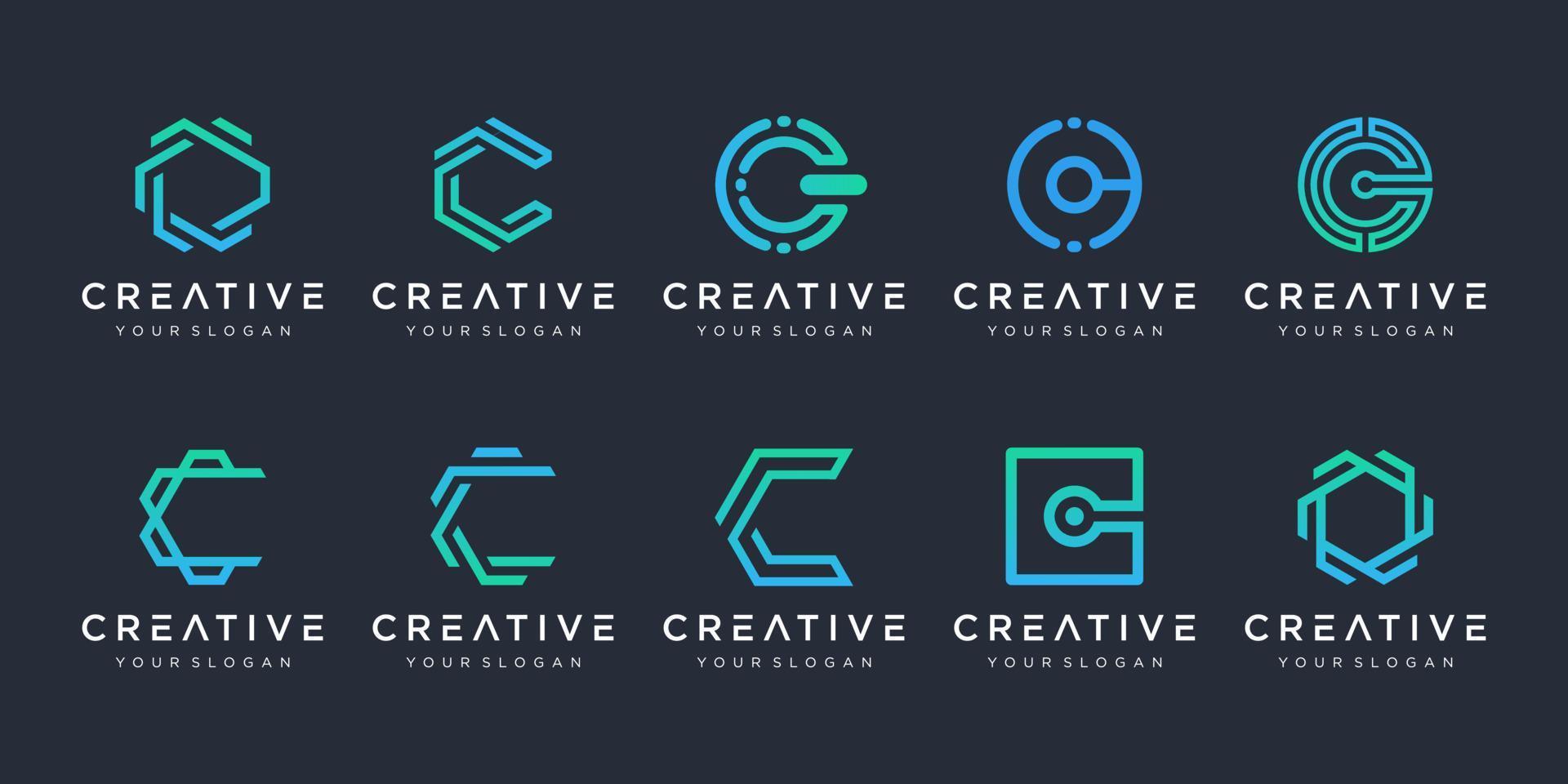 set van creatieve letter c logo ontwerpsjabloon. pictogrammen voor zaken van technologie, digitaal, eenvoudig. vector