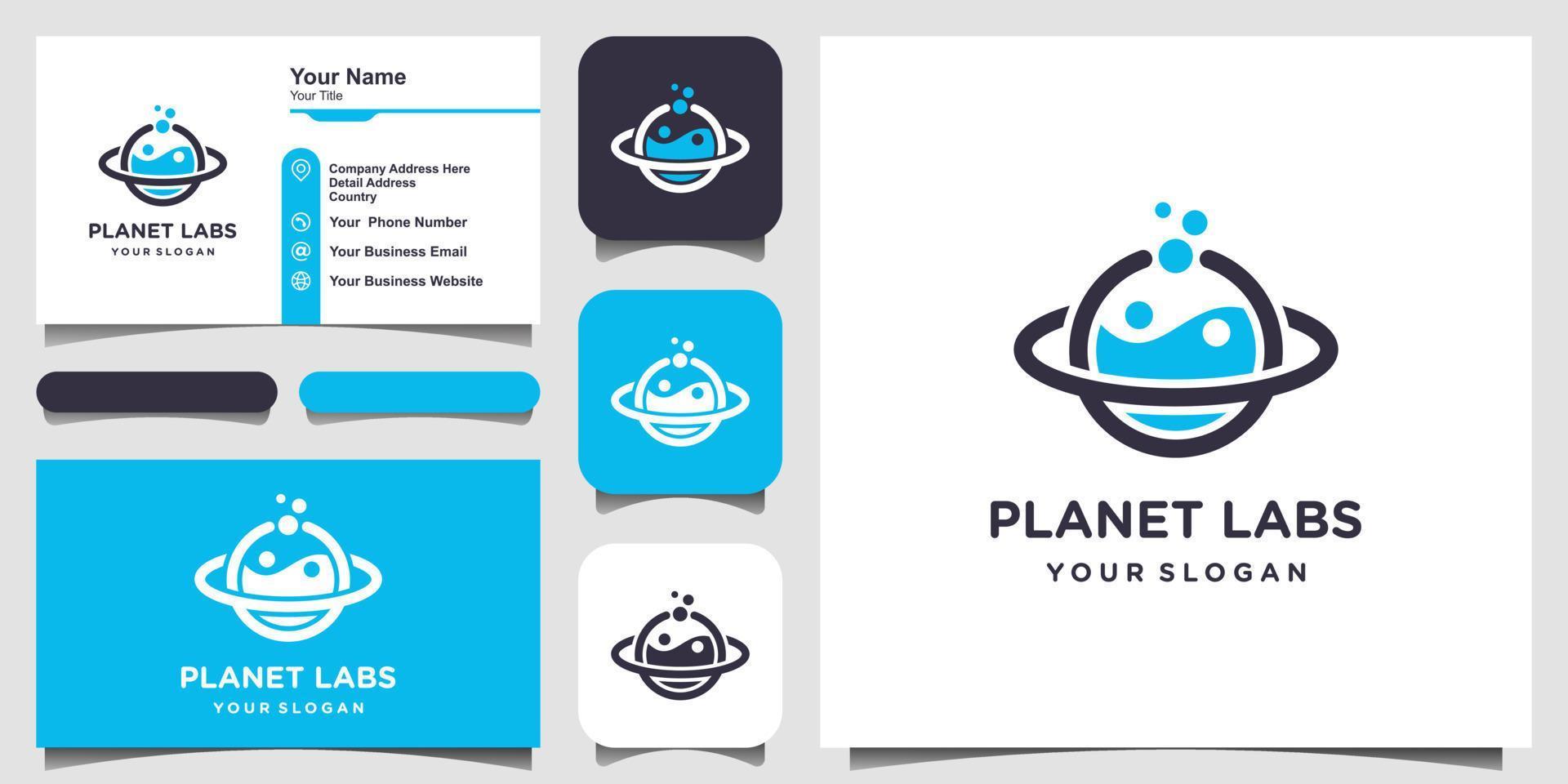 creatieve planeet baan arbeidslab abstracte logo ontwerp sjabloon vectorillustratie en visitekaartje ontwerp. vector