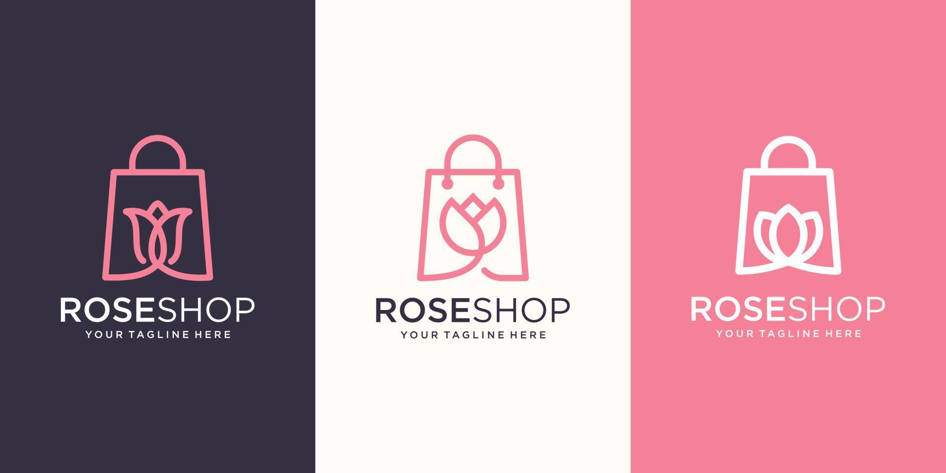 rose winkel logo ontwerpen sjabloon, tas gecombineerd met bloem. vector