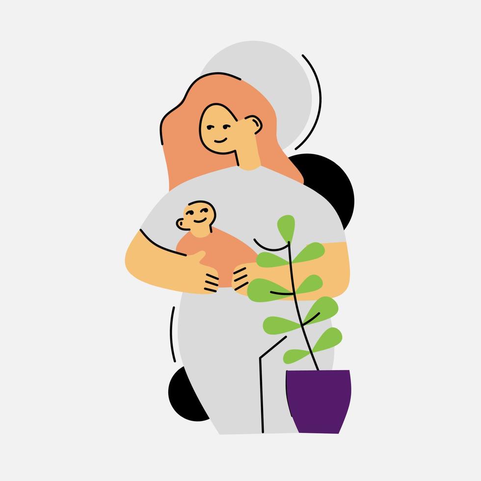 vectorillustratie van een vrouw met een pasgeboren baby in haar armen vector