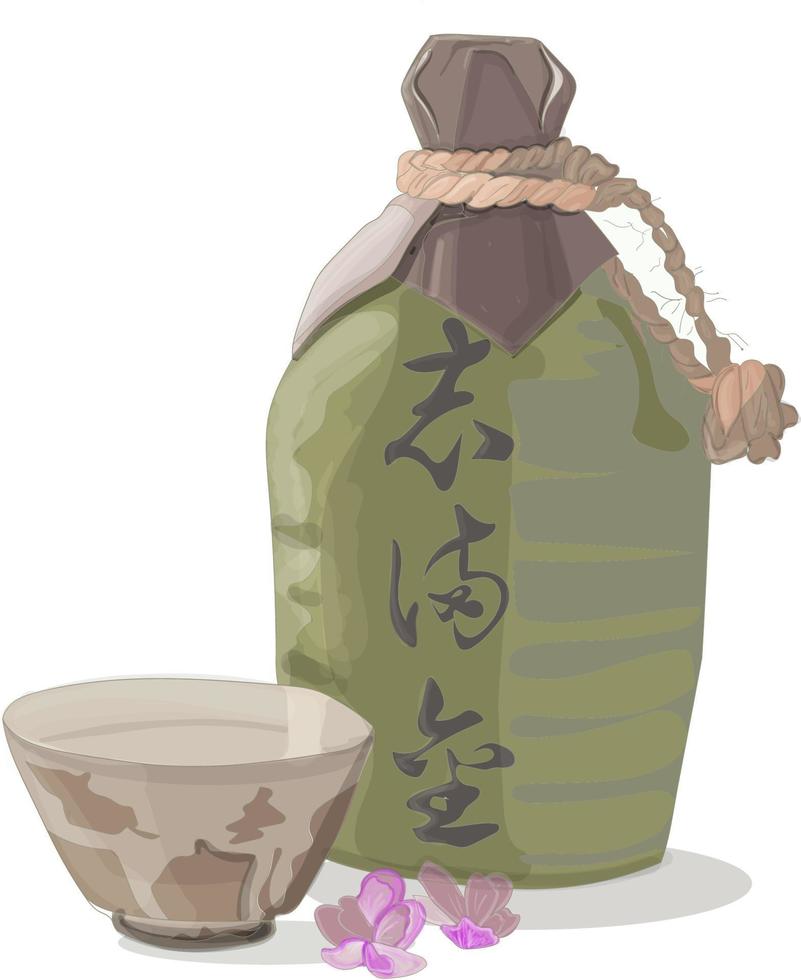 shochu is een term voor een Japanse likeur waarvan het alcoholgehalte hoger is dan sake of wijn, maar lager dan whisky. de smaak en het aroma van shochu is heel anders dan die van sake gemaakt van rijst, vector