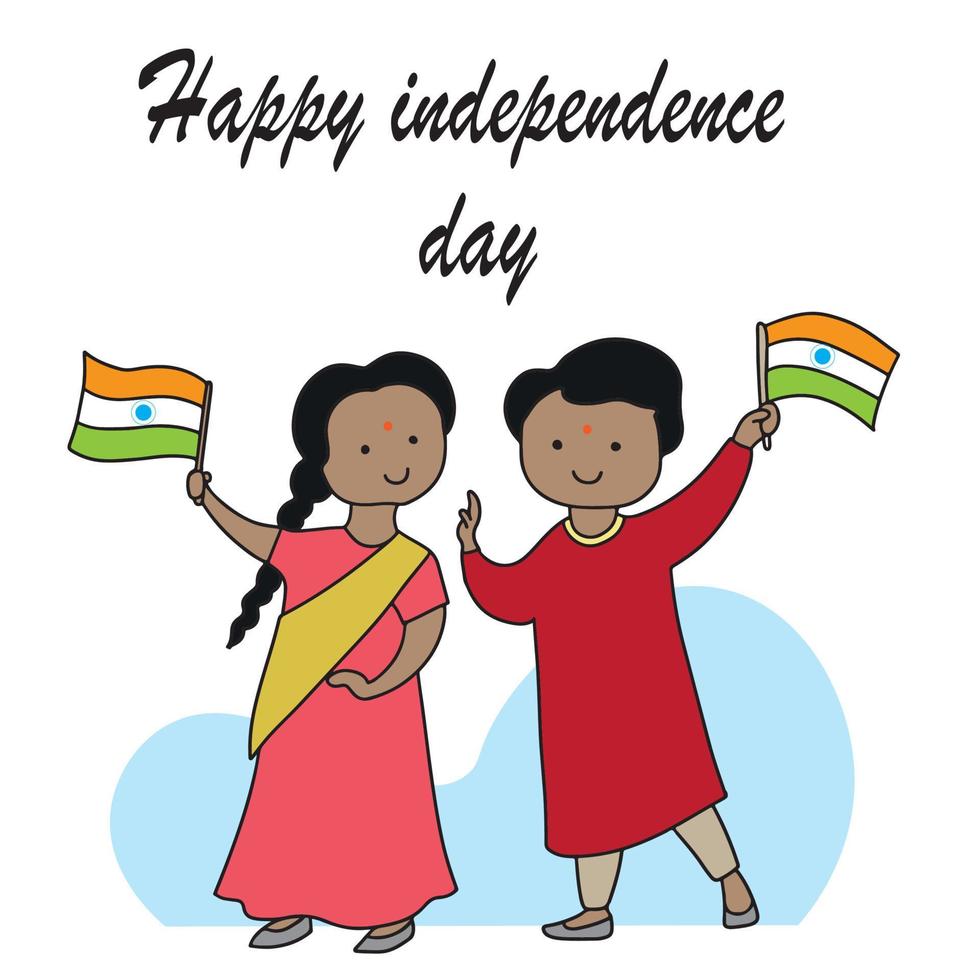 gelukkige onafhankelijkheidsdag india 15 augustus. schattige kleine kinderen die de dag van de indische republiek en de onafhankelijkheidsdag vieren met vlieger, nationale vlag vector