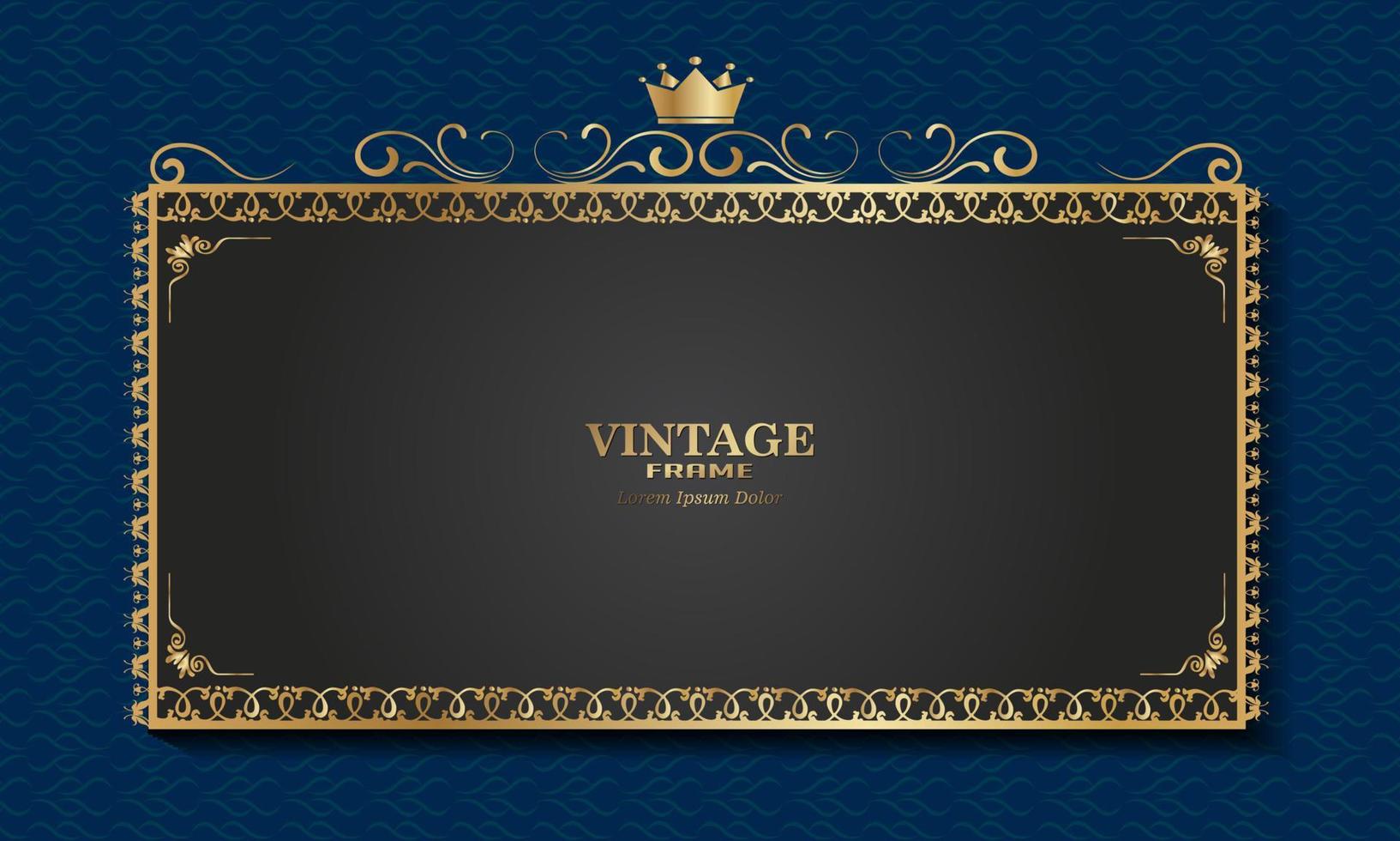 gouden vintage frame, moderne stijl gesneden motief met kroonsymbool, luxueus en elegant design vector