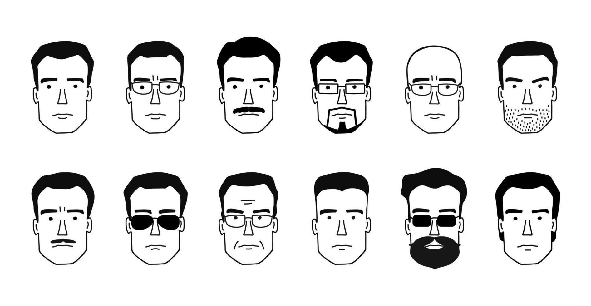 doodle handgetekende zakenlieden en hipsters met snor, baard en bril. trendy avatars-collectie. geïsoleerde vectorillustratie vector