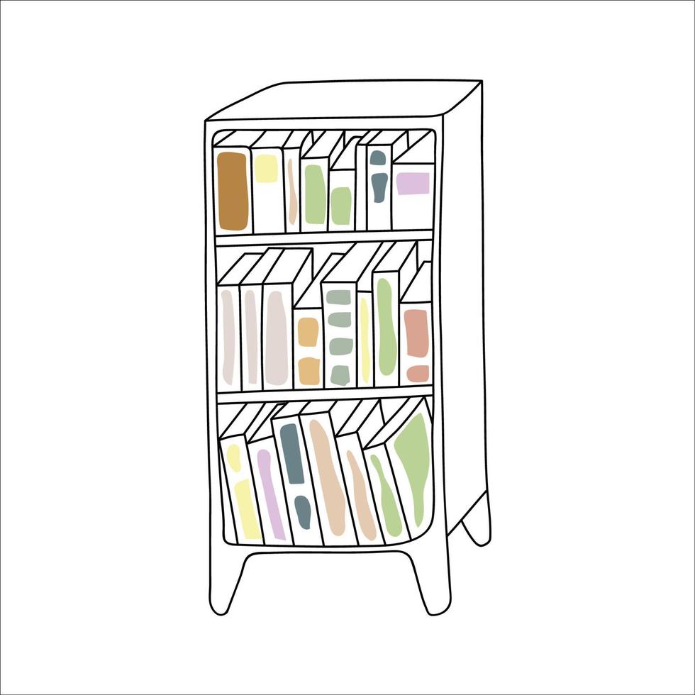 boekenkast in doodle-stijl vector