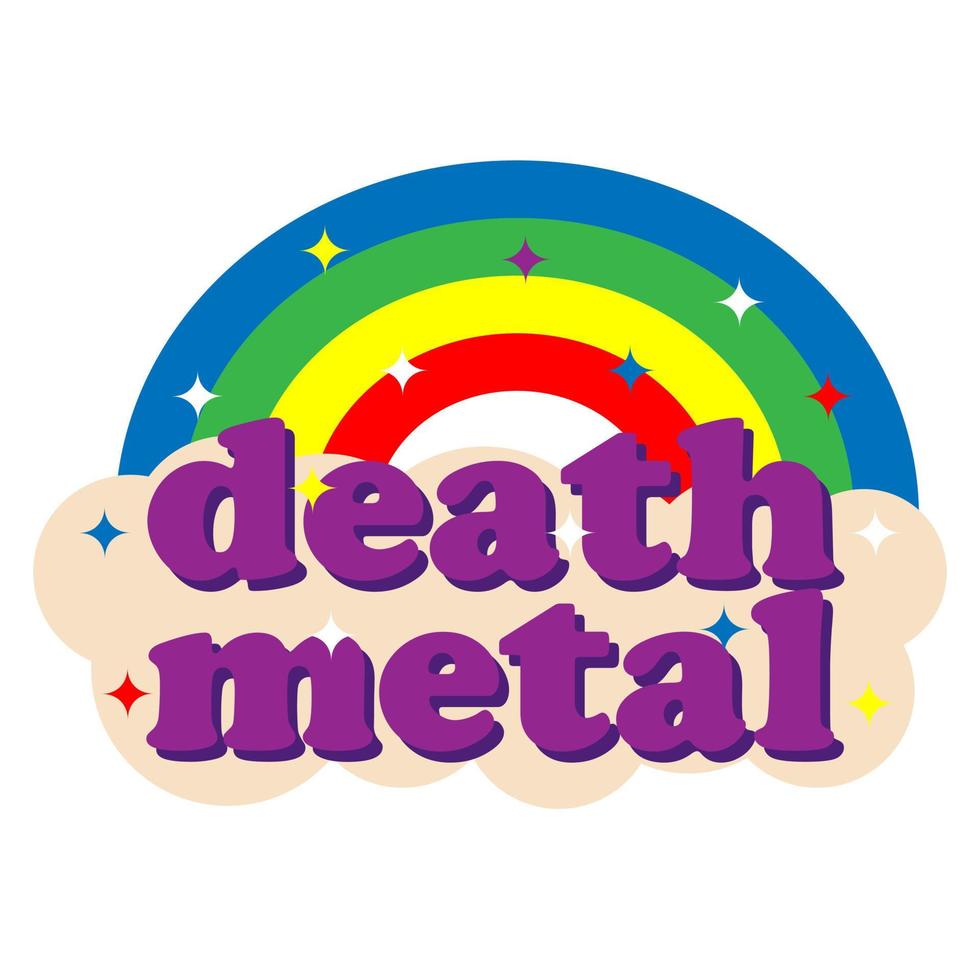 regenboog en wolken death metal met schattig design vector