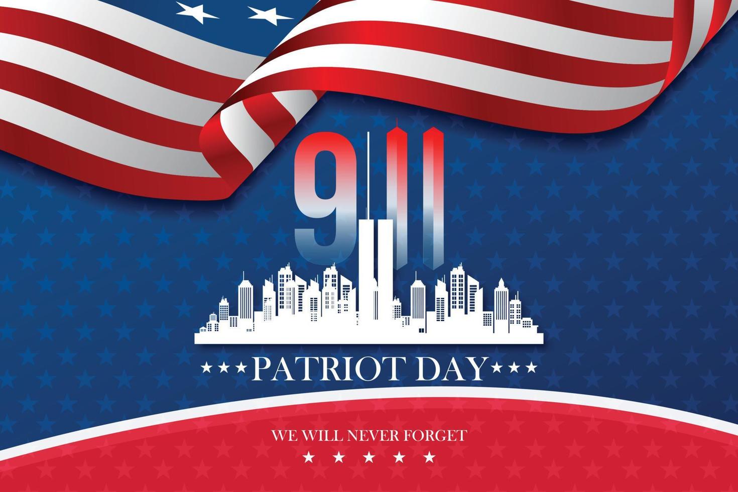 patriot day in de Verenigde Staten. vieren jaarlijks in 11 september zullen we nooit vergeten. wij herinneren. herinnering dag. patriottische Amerikaanse elementen. vector illustratie