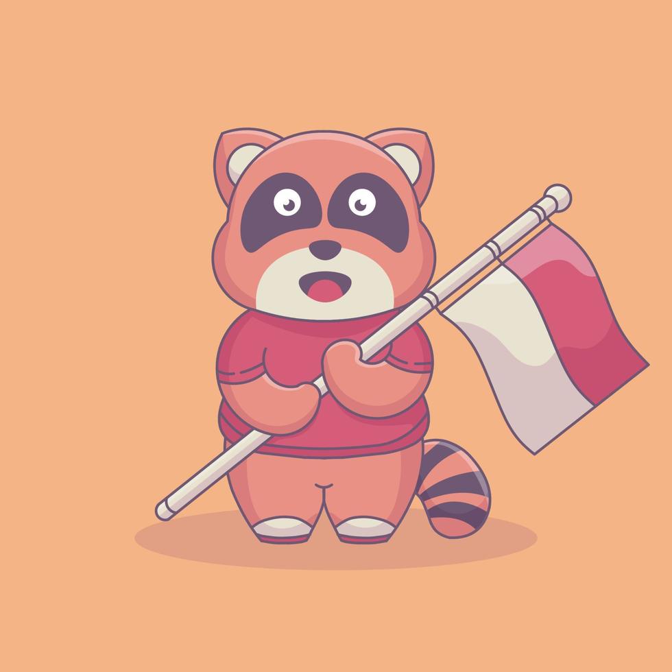 schattige rode panda met Indonesische vlag vector