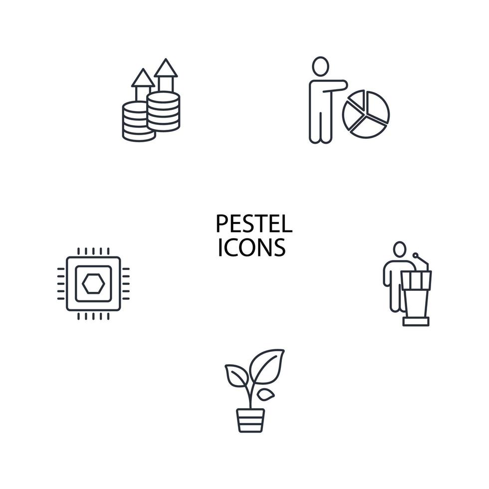 pestel analyse pictogrammen instellen. pestel analyse pack symbool vectorelementen voor infographic web vector